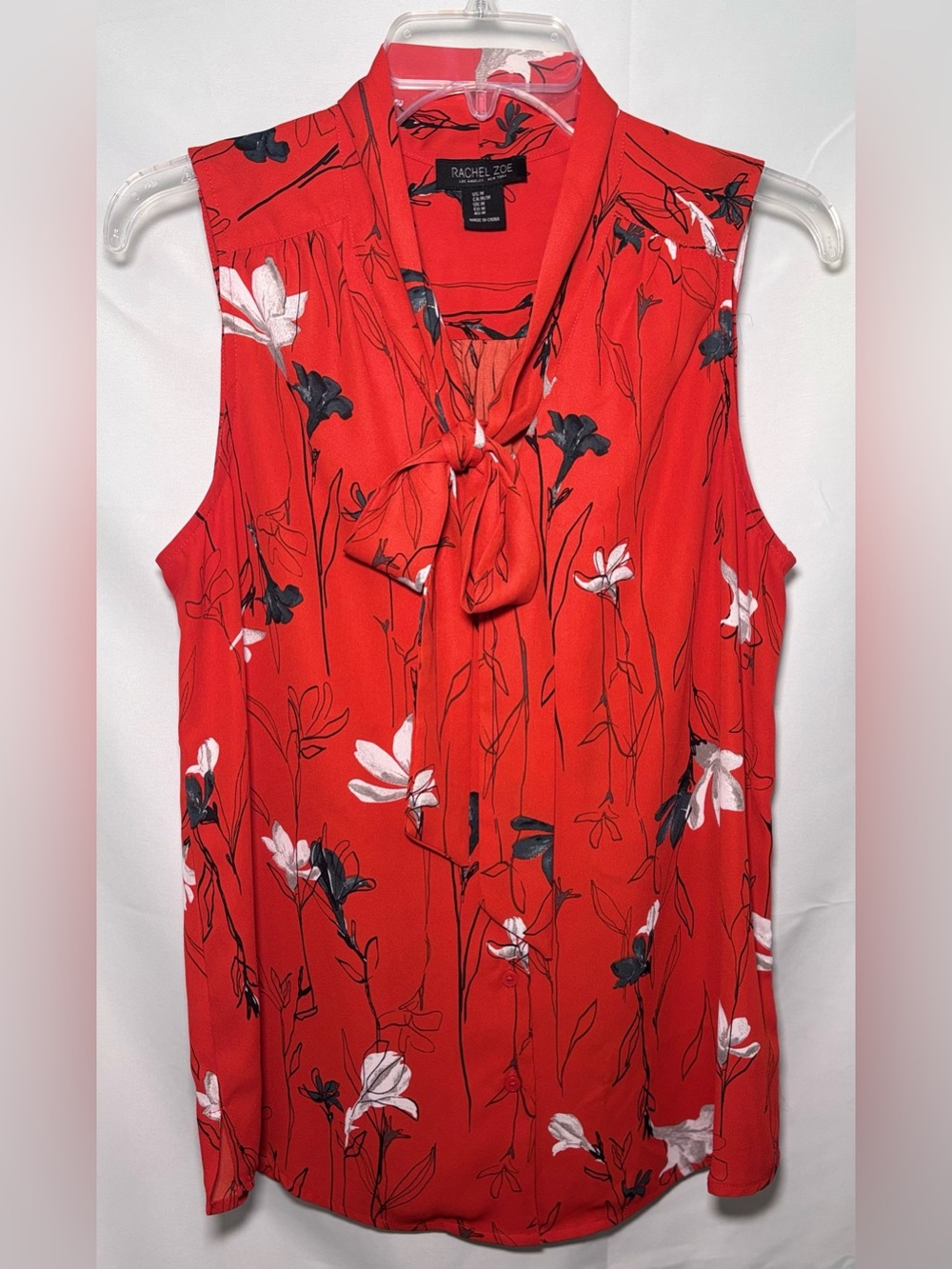 Rachel Zoe Floral Sleeveless Neck Tie Blouse Medium
